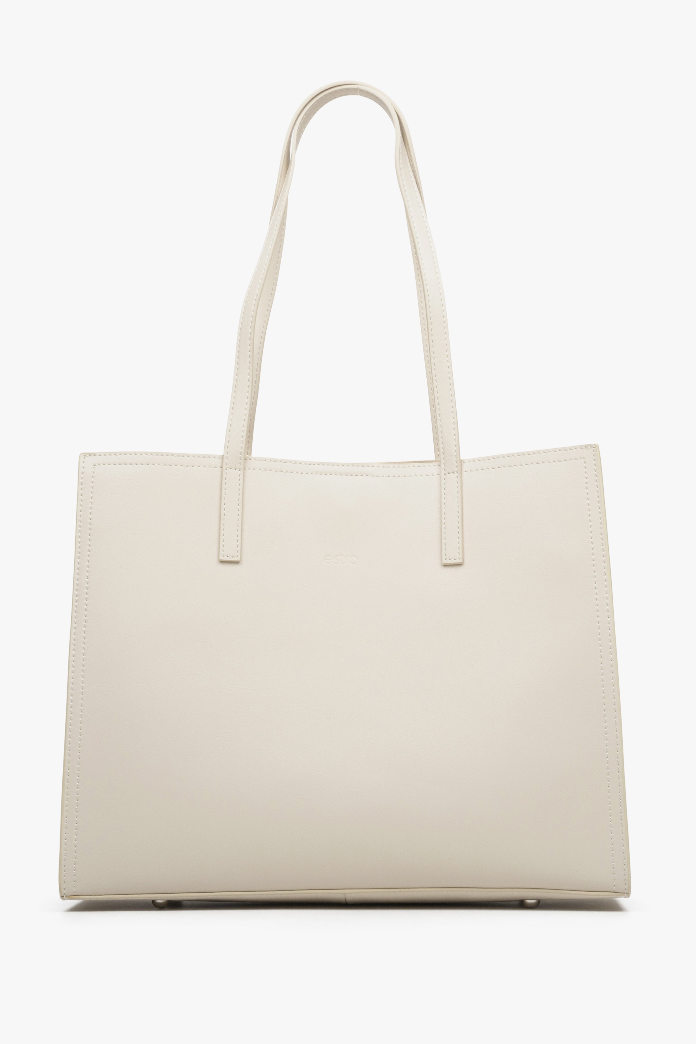 Light beige leather women's shopper bag.