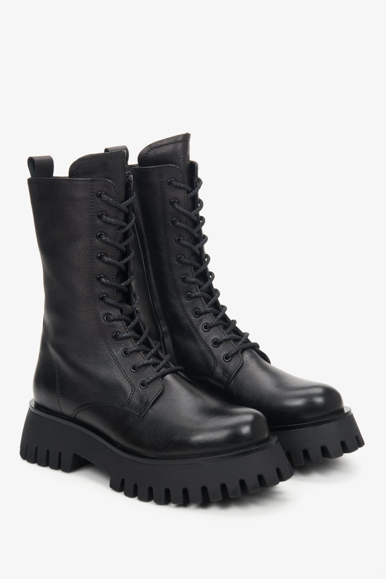 Women's Black High Boots made of Genuine Leather Estro ER00110358.