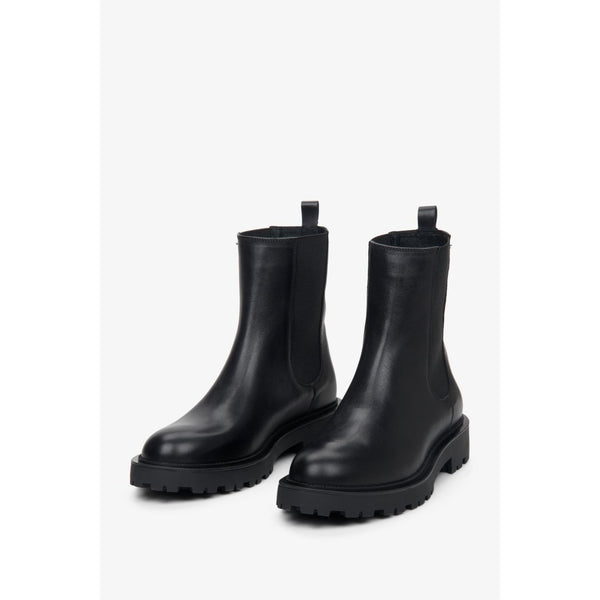 Women's black leather chelsea boots by Estro.