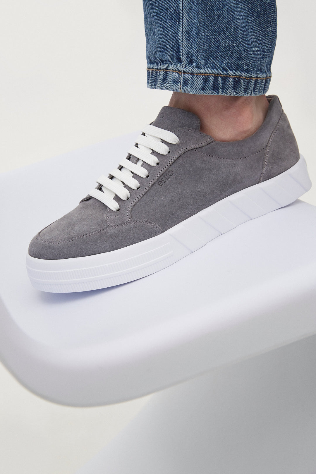 Men's Grey Genuine Velour Sneakers for Fall Estro ER00112842.