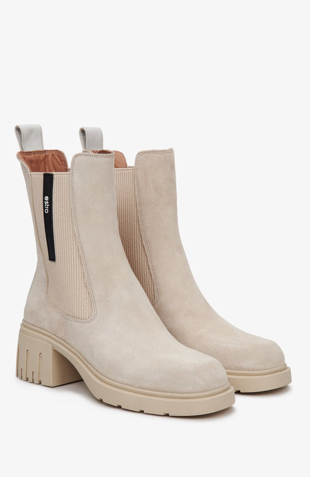 Women's Beige High-Heeled Chelsea Boots Estro ER00112012.