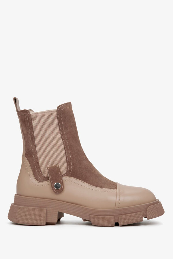 Women's beige suede leather Chelsea boots - shoe profile.