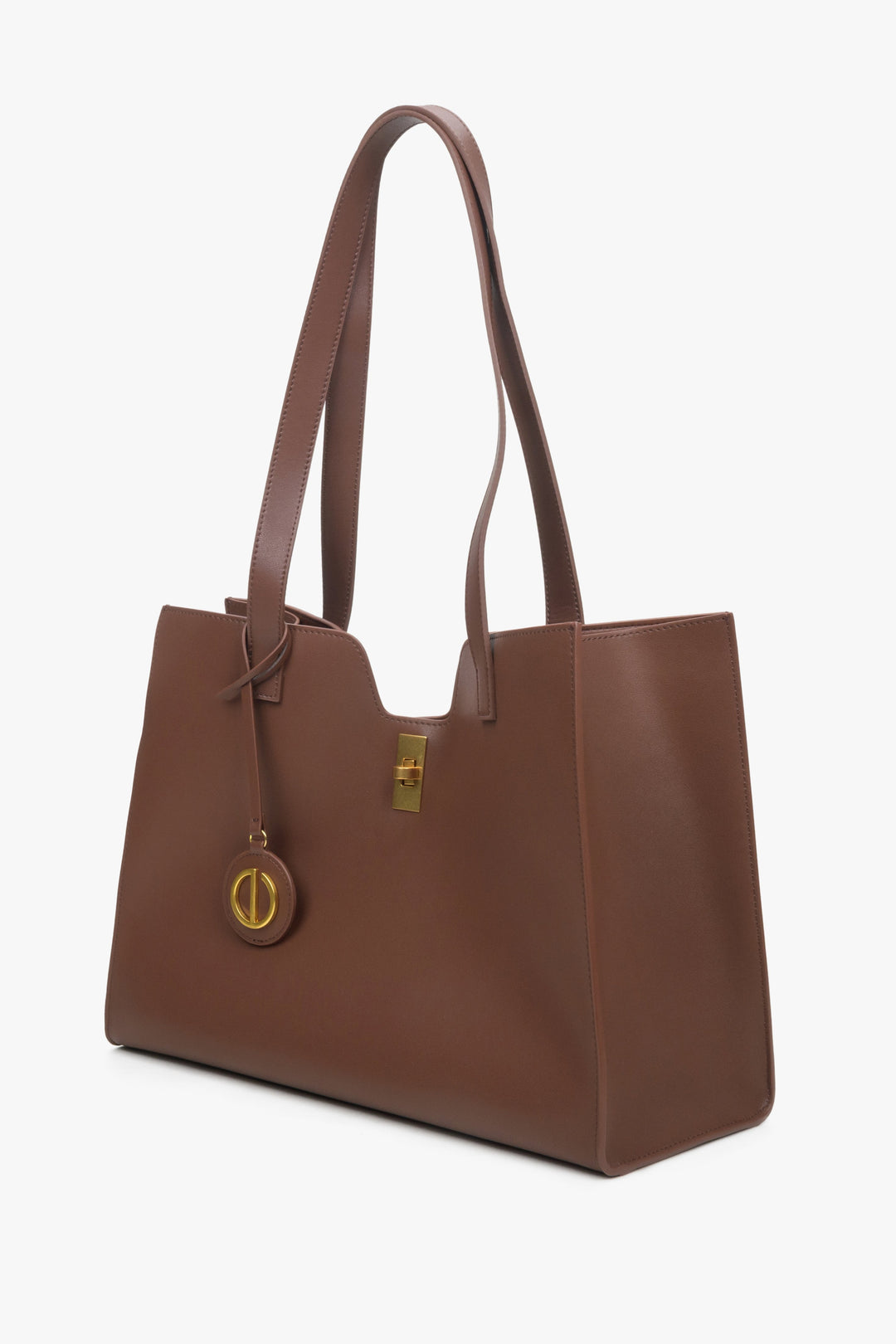 Women's dark brown leather shopper bag by Estro.