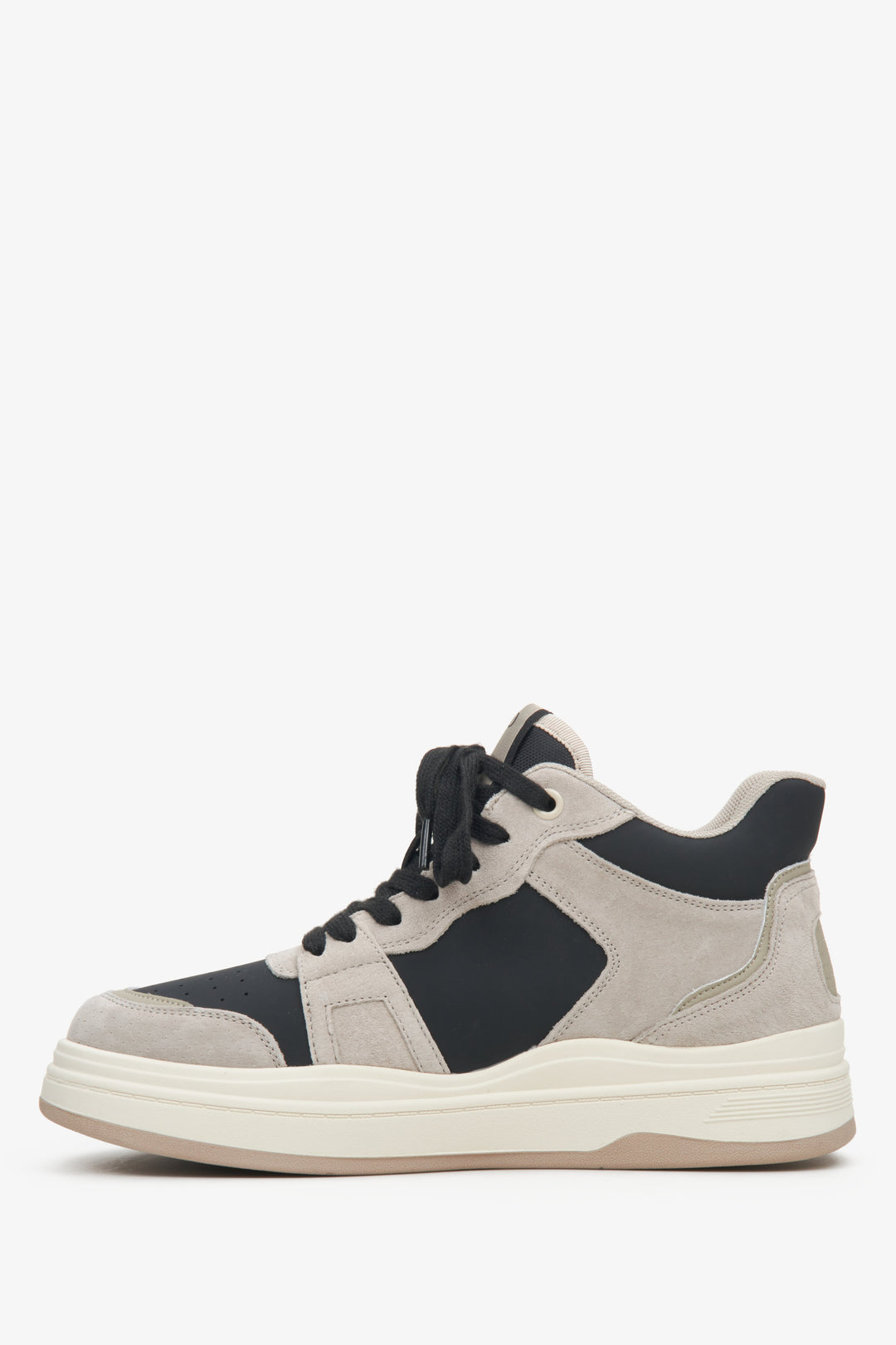 Leather high-top women's sneakers in gray-black color by Estro - shoe profile.