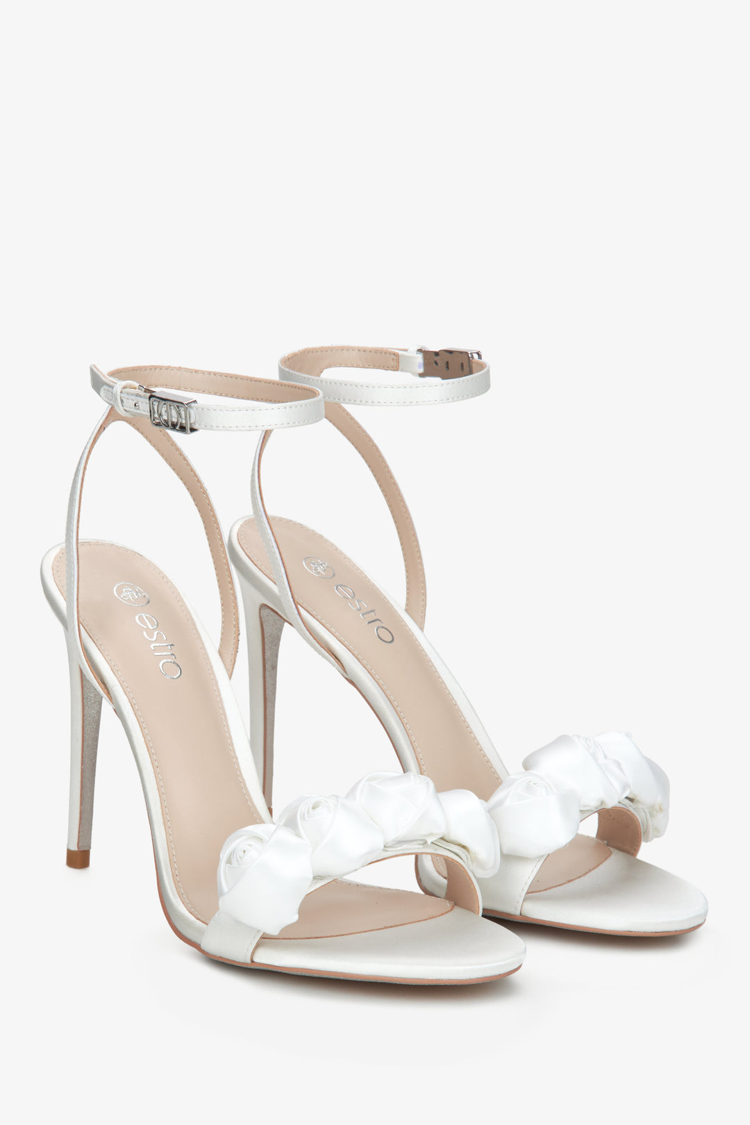 Women's white high heel sandals by Estro.