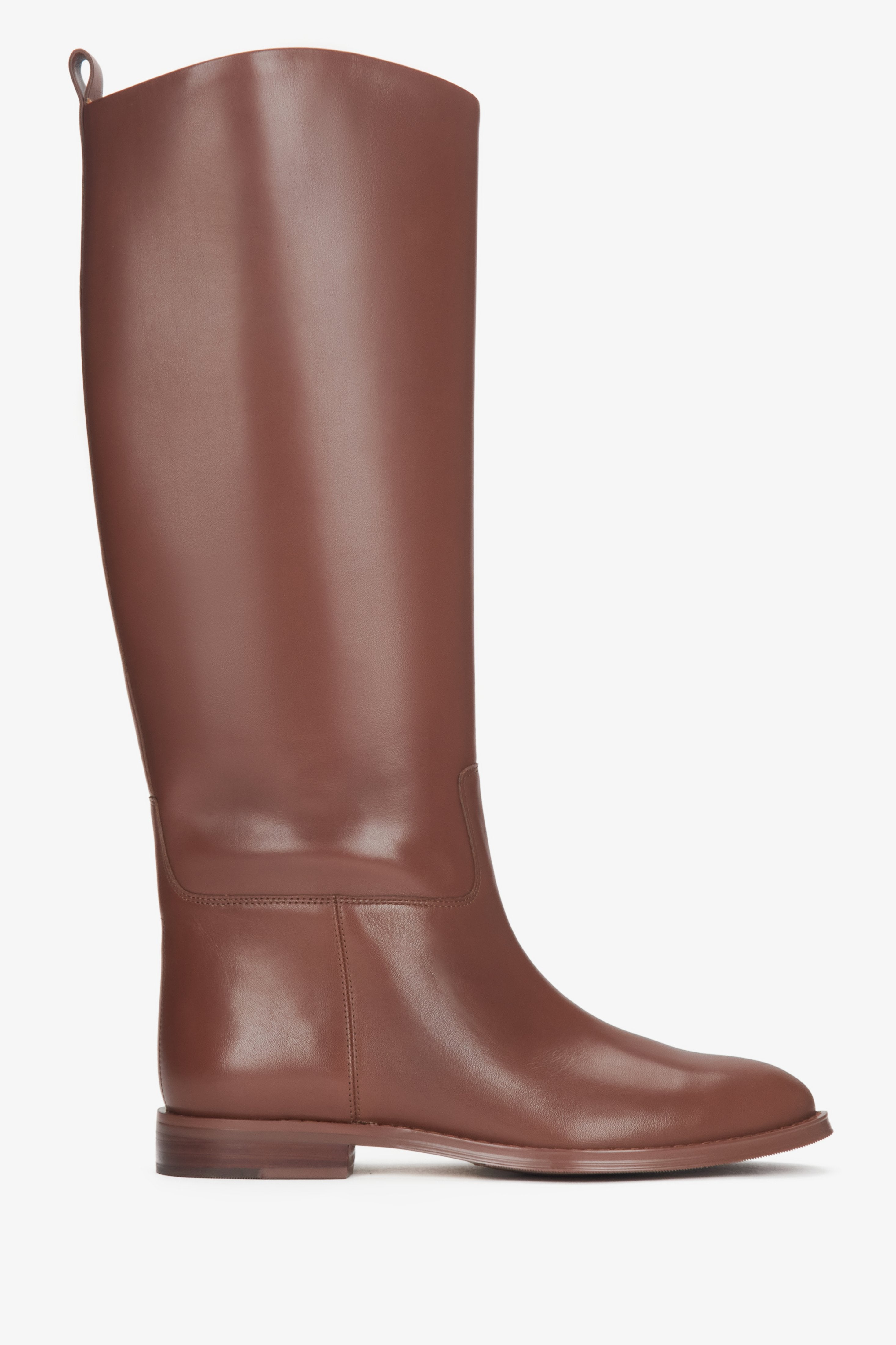 Women's Brown Knee-High Boots with a Wide Shaft made of Genuine Leather Estro ER00116068.