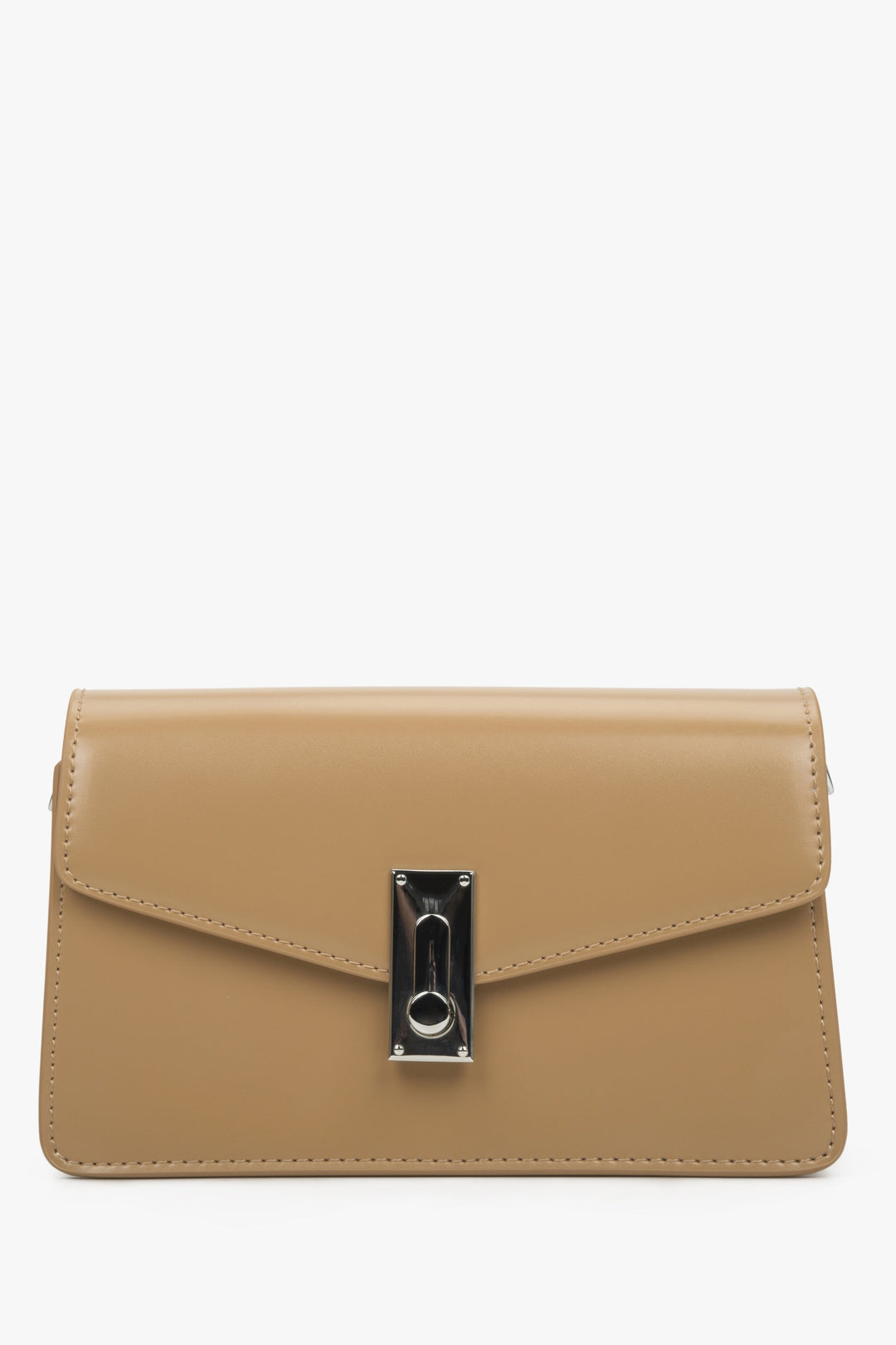 Women's Estro light brown leather shoulder bag with silver accents.