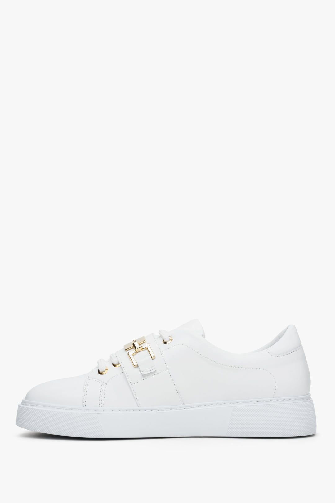 Women's white sneakers with a gold application by Estro - shoe profile.