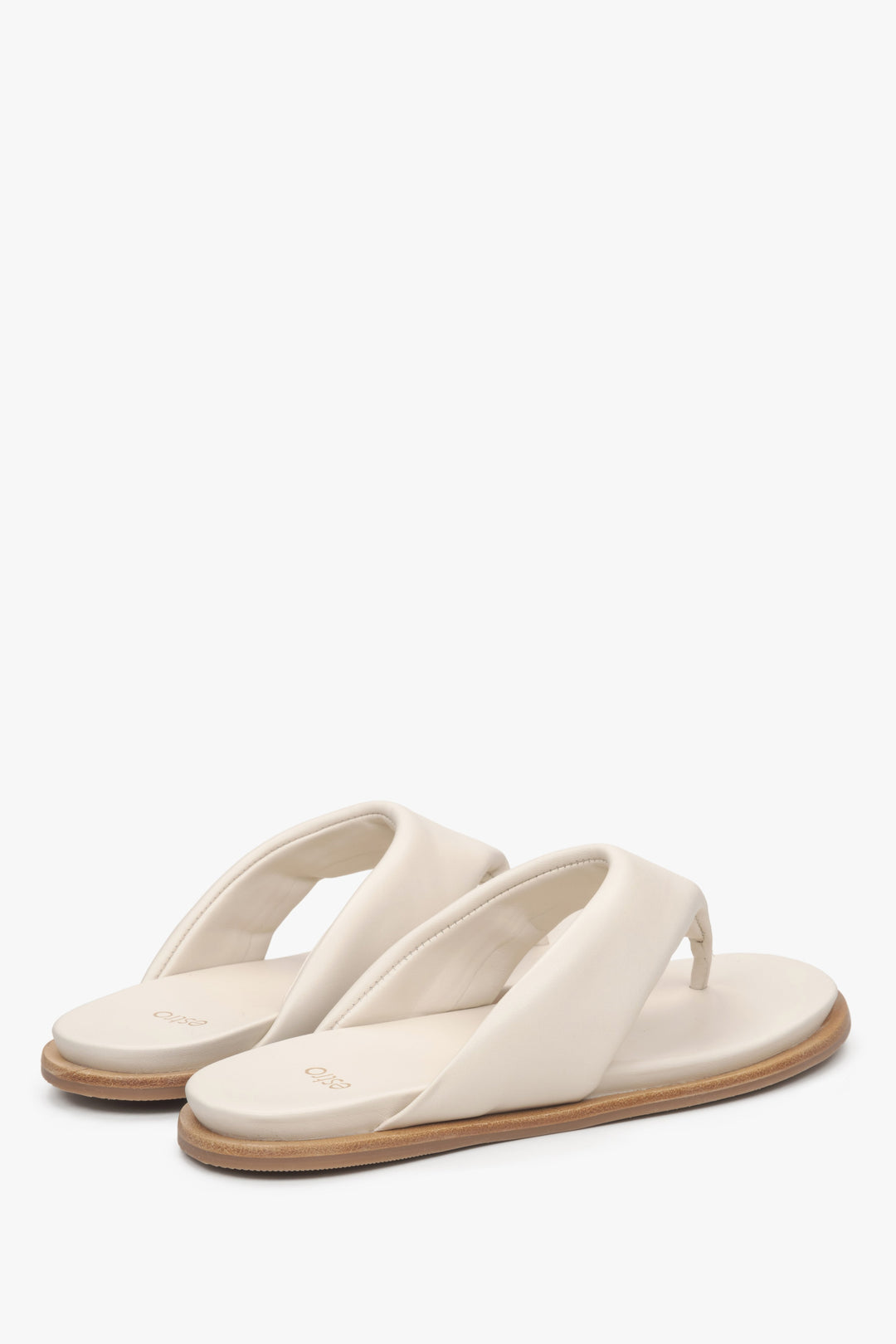 Women's light beige leather slide sandals Estro.