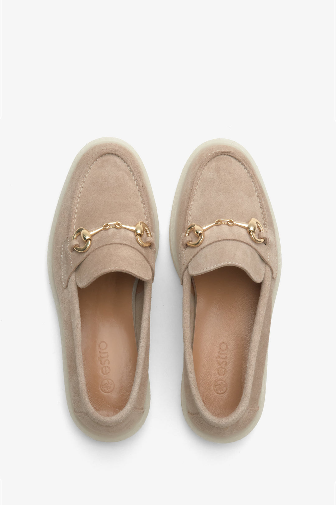 Beige women's loafers made of velour and leather by Estro