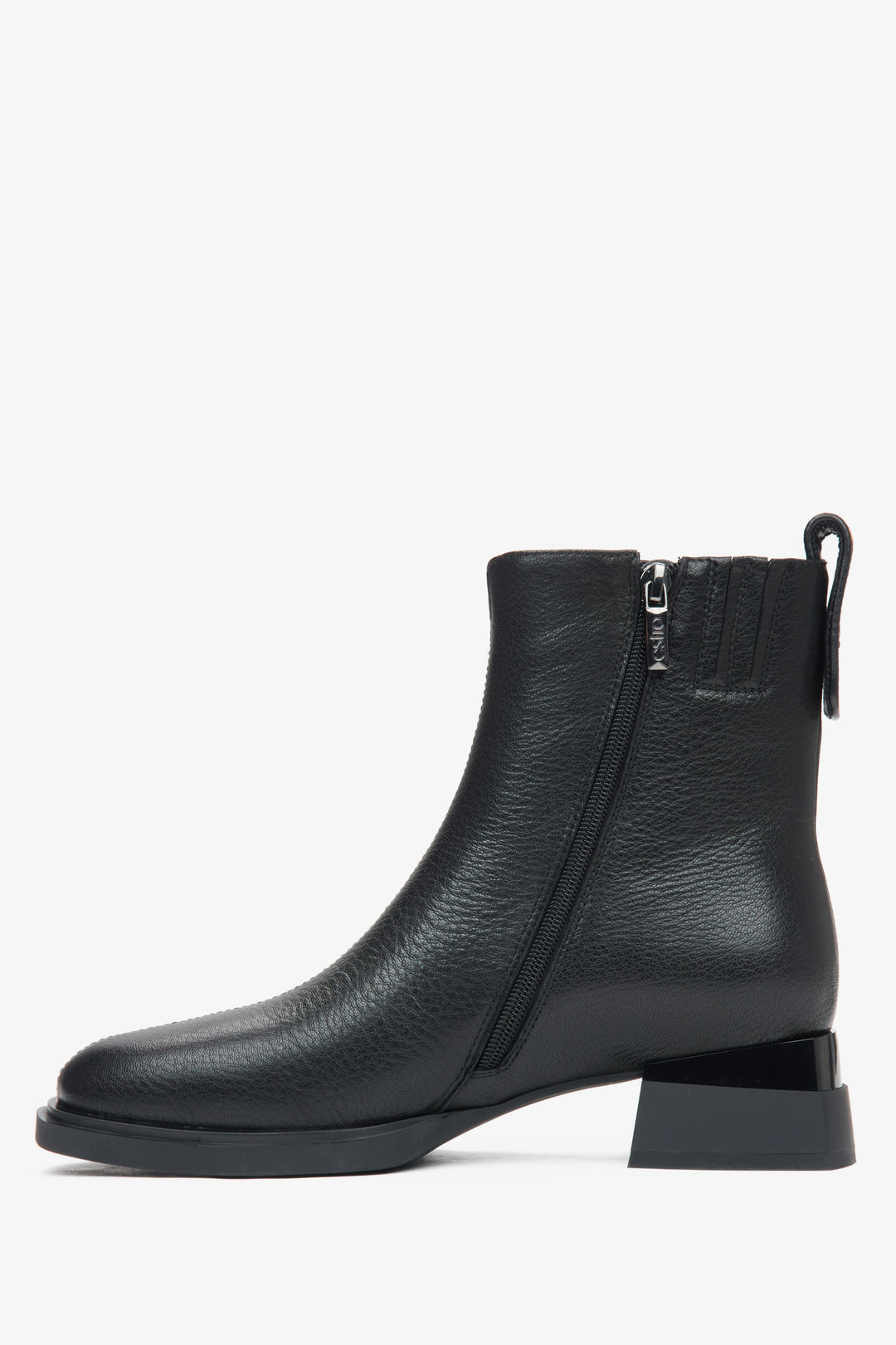 Women's black leather ankle boots Estro - side profile.