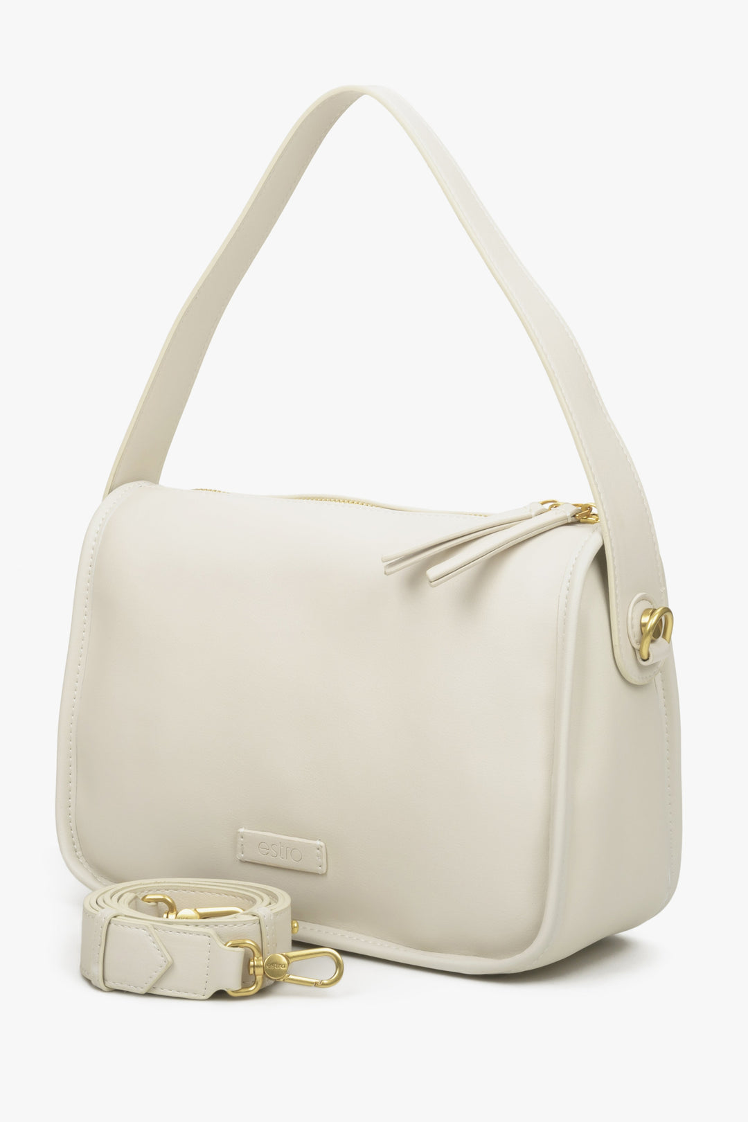 Estro women's beige leather shoulder bag.