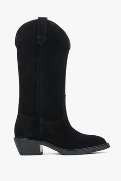 Premium Italian Velour Tall Black Cowboy Boots for Women Estro ER00118119.