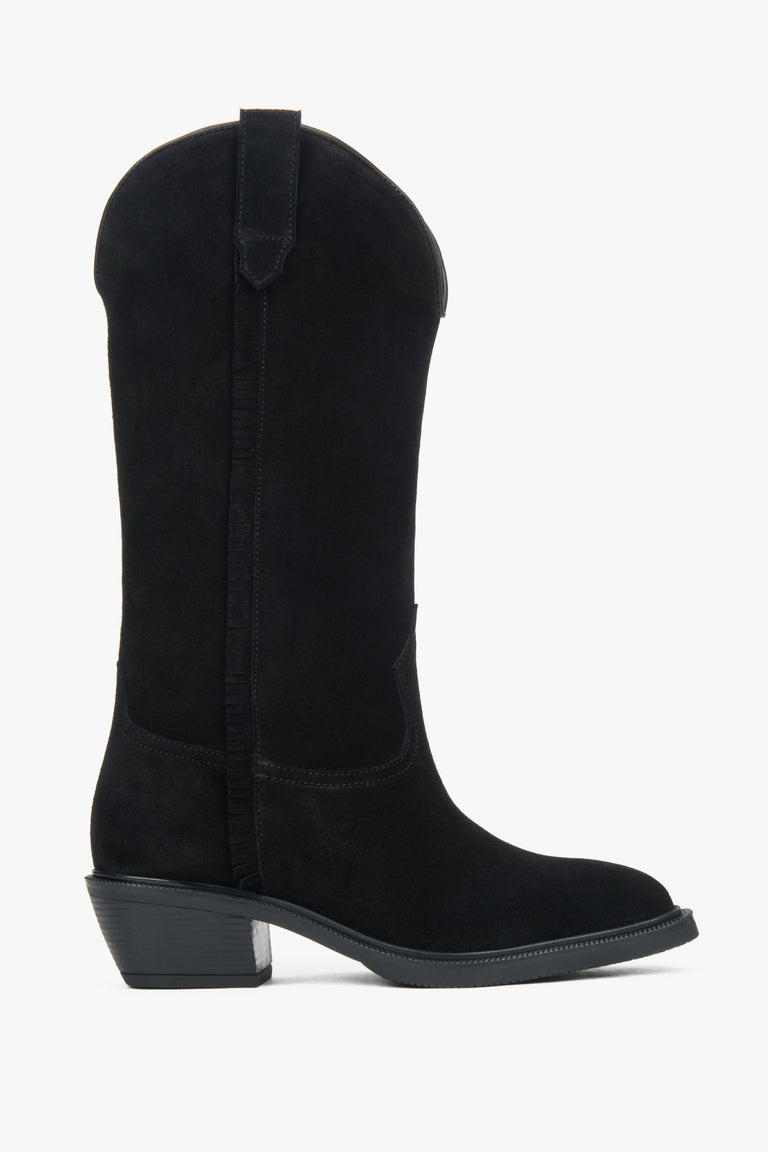 Premium Italian Velour Tall Black Cowboy Boots for Women Estro ER00118119.
