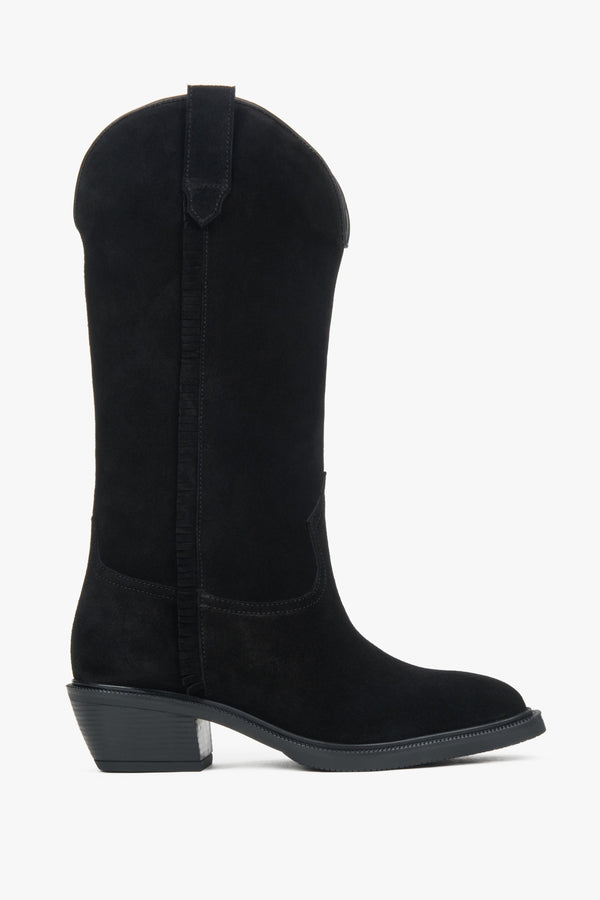 Premium Italian Velour Tall Black Cowboy Boots for Women Estro ER00118119.
