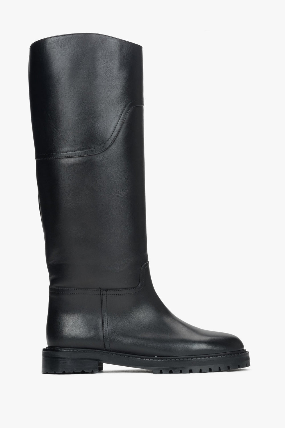 Women's Black Knee-High Flat Boots in Genuine Leather Estro ER00116211