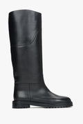 Women's Black Knee-High Flat Boots in Genuine Leather Estro ER00116211