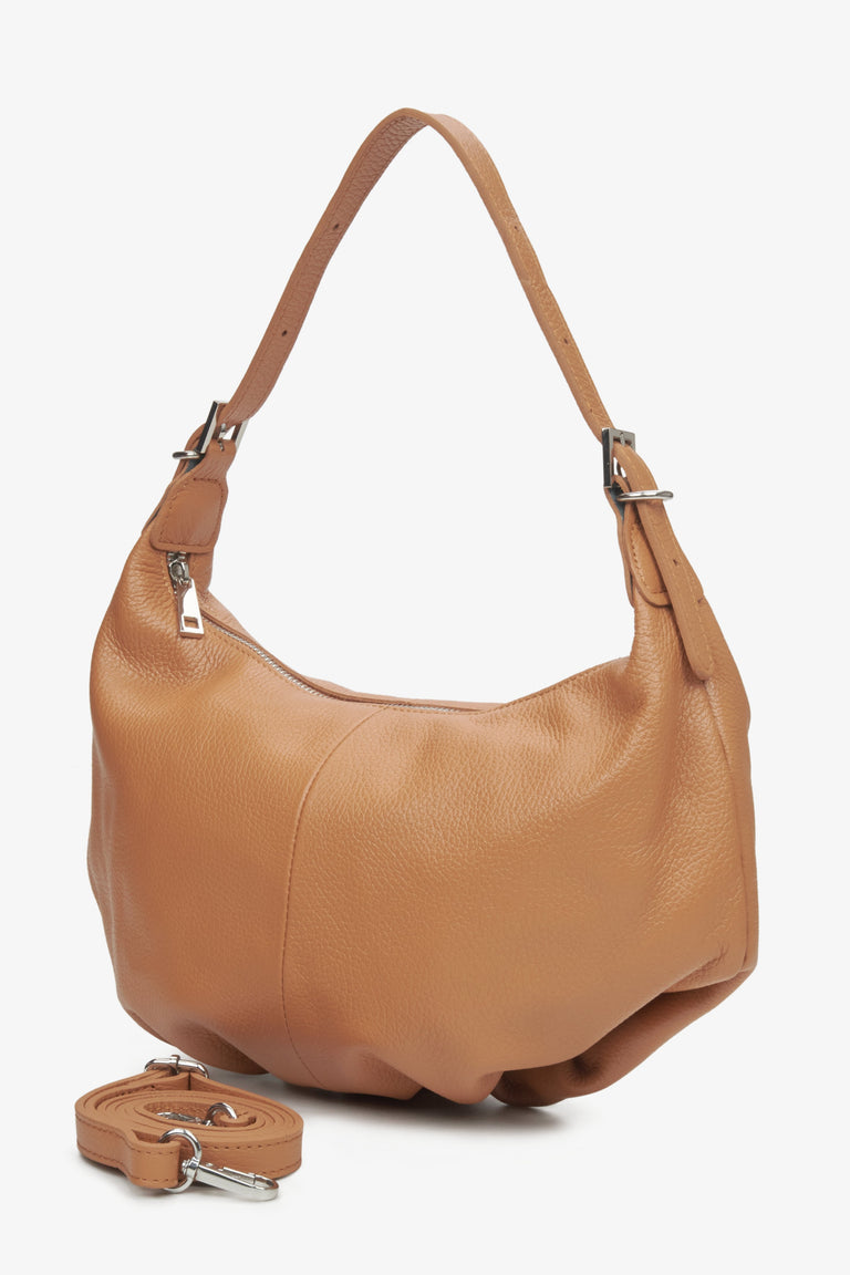 Brown spacious baguette bag made of Italian genuine leather.