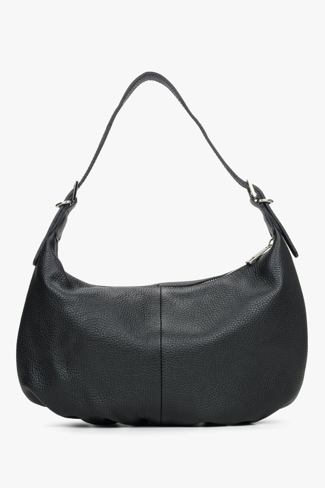 Black leather baguette bag by Estro.