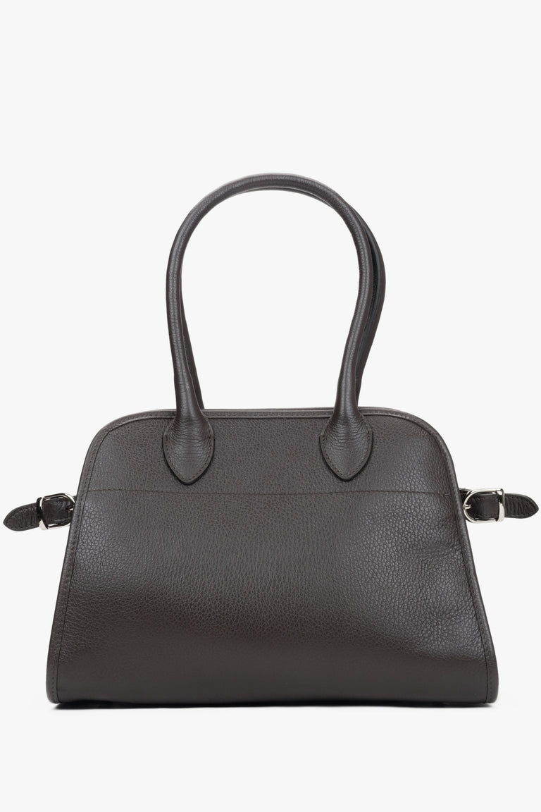 Dark brown women's satchel handbag made of premium Italian leather, offered by Estro.