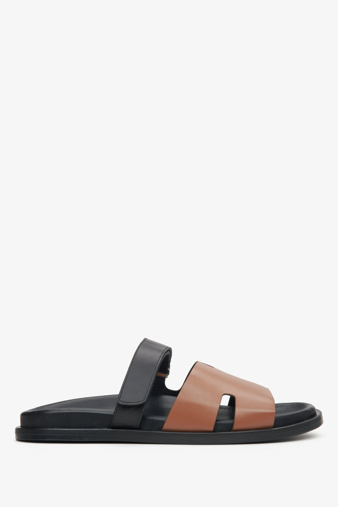 Women's Brown & Black Leather Slide Sandals Estro ER00115100
