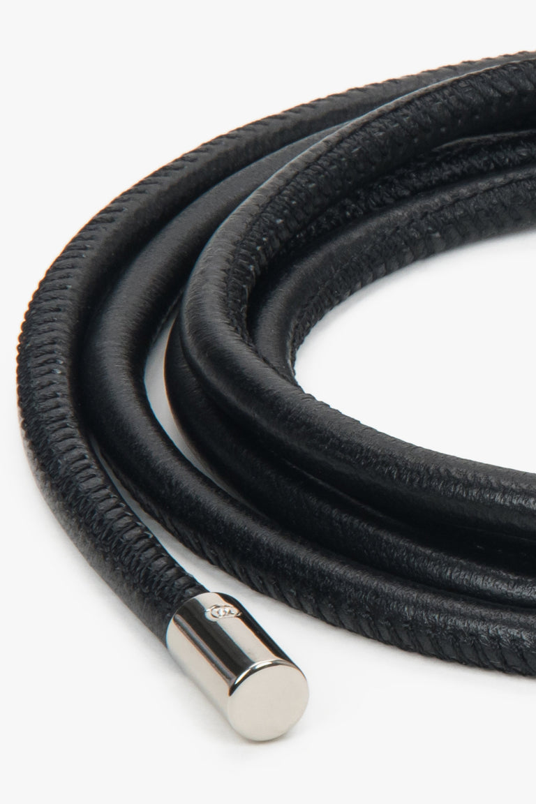 Estro – Thin Black Women's Belt made of 100% Genuine Leather with Silver Details.