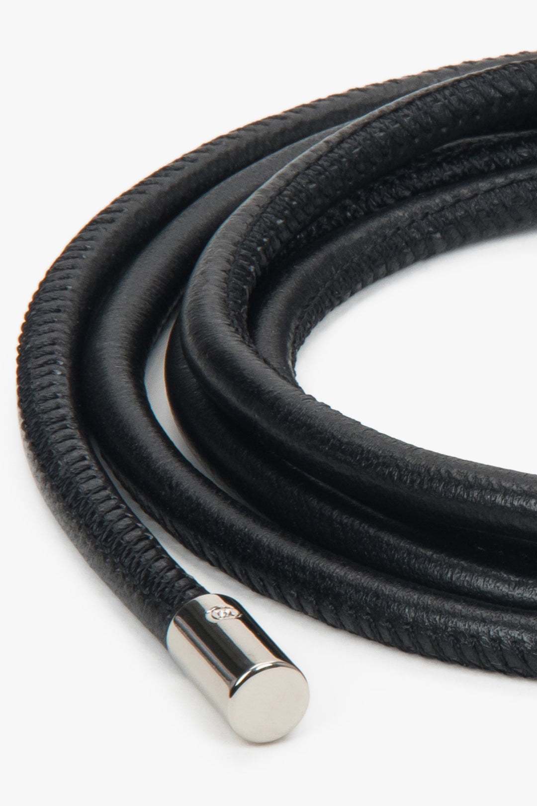 Estro – Thin Black Women's Belt made of 100% Genuine Leather with Silver Details.