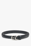 Thin Black Genuine Leather Belt with Embossed Braided Pattern Estro ER00120719