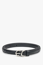 Thin Black Genuine Leather Belt with Embossed Braided Pattern Estro ER00120719