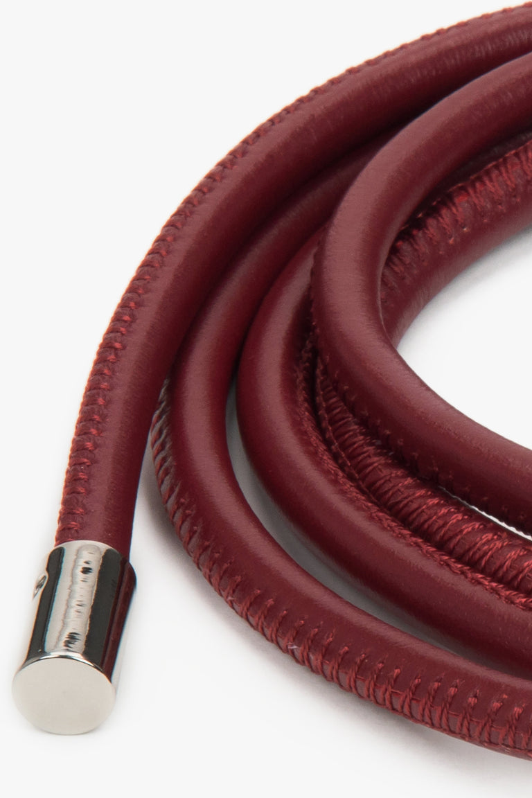 Estro – Thin Burgundy Women's Belt made of 100% Genuine Leather with Silver Details.