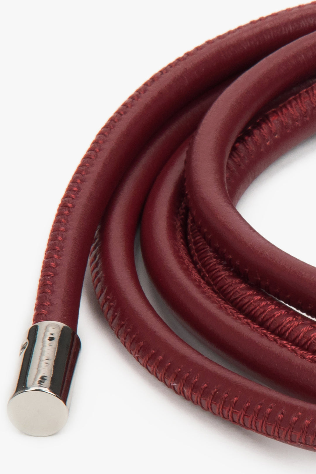 Estro – Thin Burgundy Women's Belt made of 100% Genuine Leather with Silver Details.