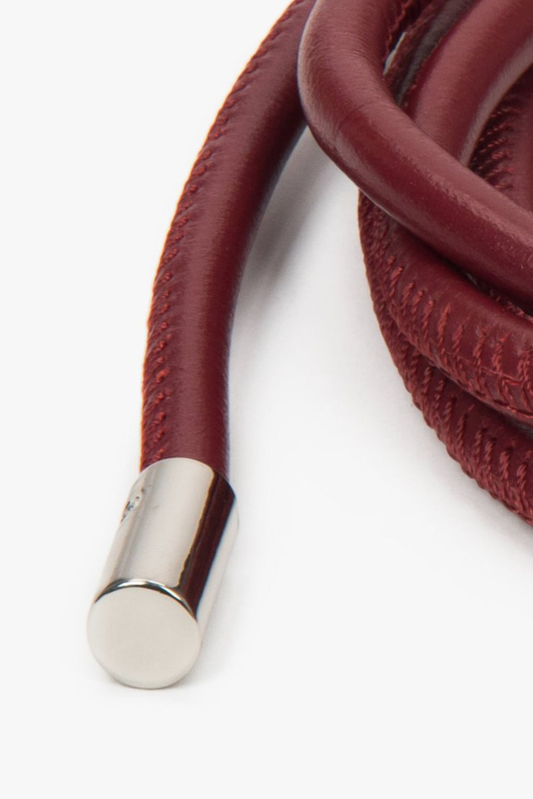 Burgundy Slim Genuine Leather Belt with Tie Closure and Silver Hardware – Estro.