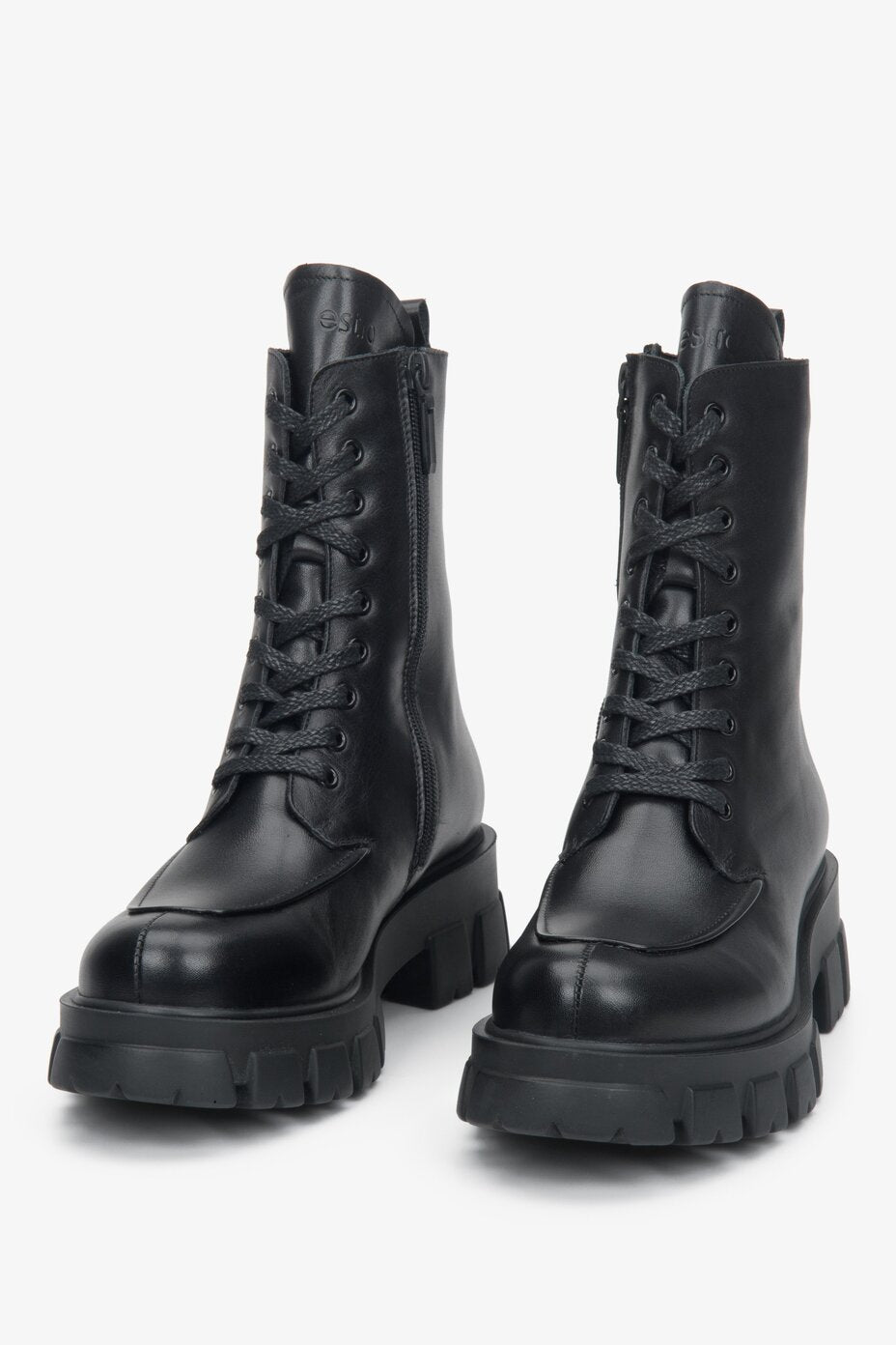 Women's boots made from black genuine leather with a zipper by Estro.