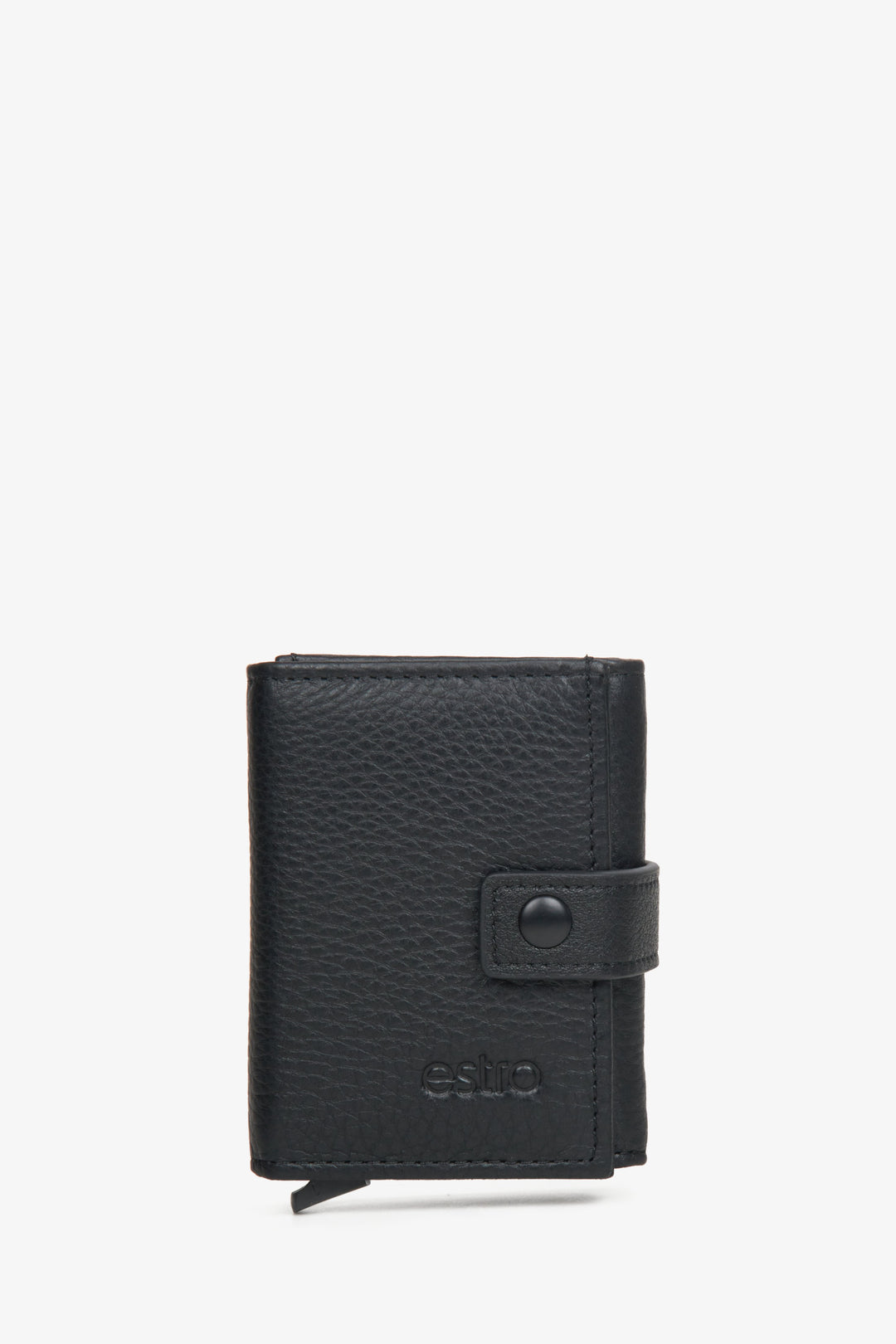 Men's black wallet by Estro with buckle.
