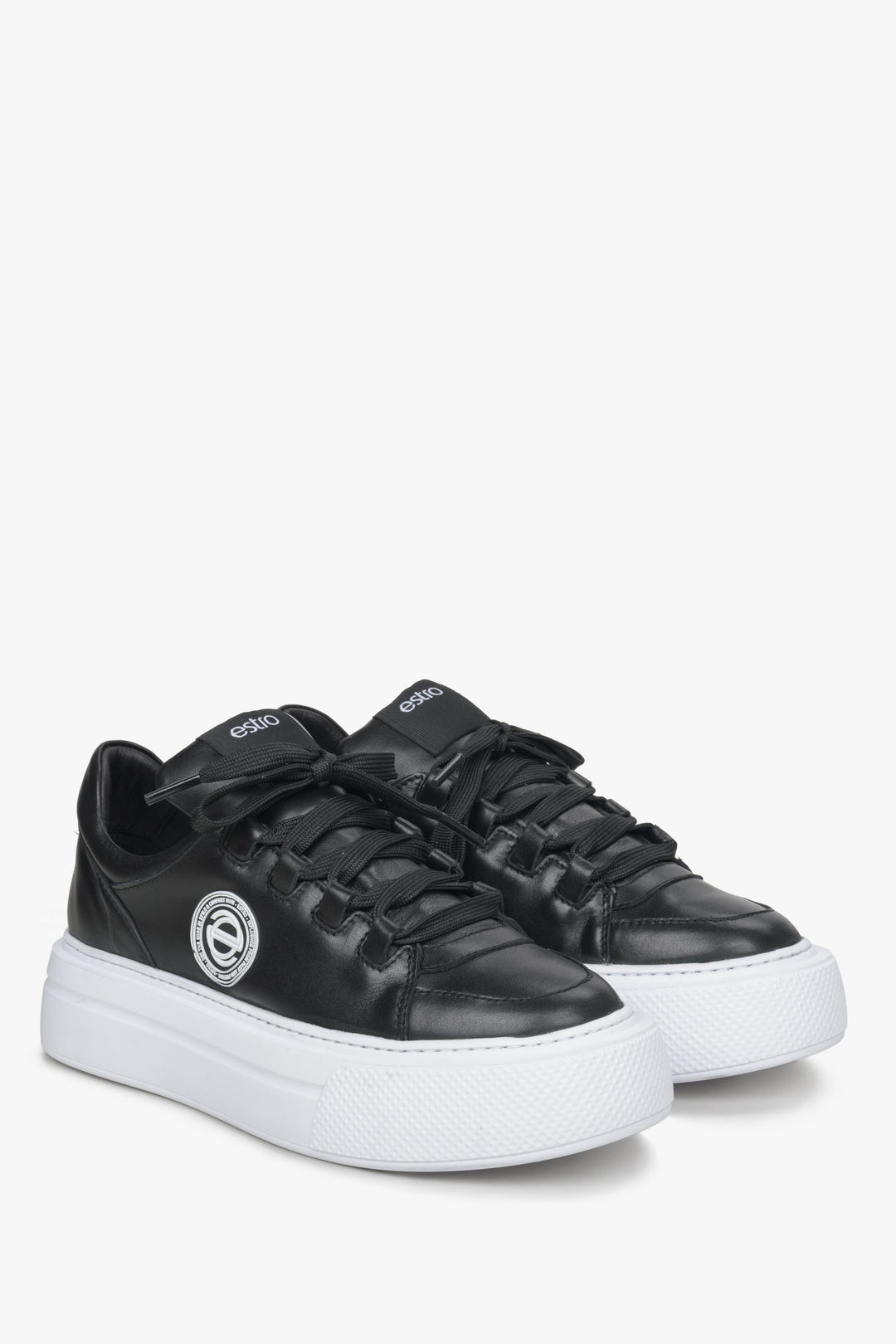 Women's black platform sneakers made of genuine leather by Estro.