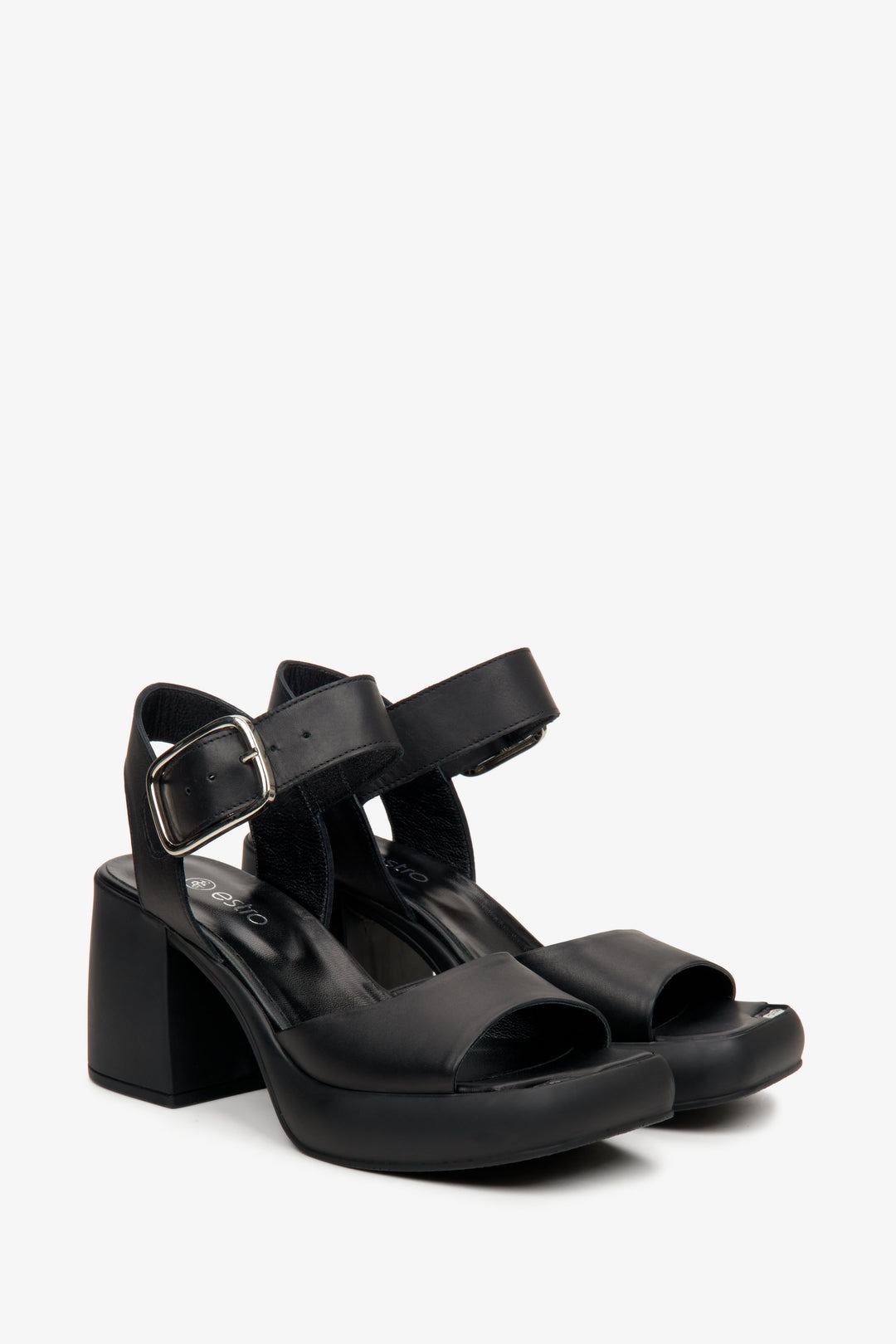 Women's Black Leather Heeled Sandals Estro ER00115155