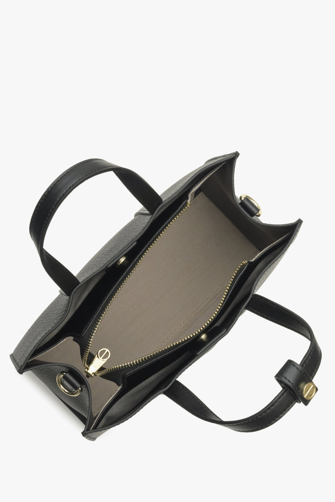 Women's black leather shopper bag by Estro - interior presentation of the model.