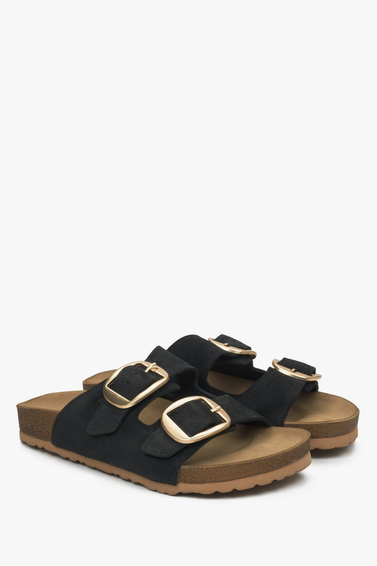 Women's black Estro velour sandals - perfect for summer.