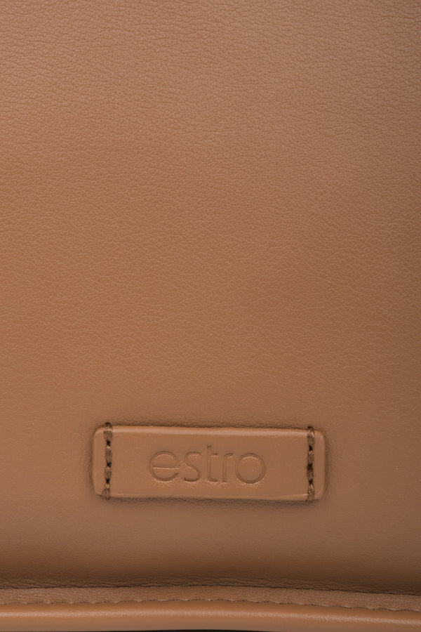 Women's brown leather shoulder bag - close-up on the details.