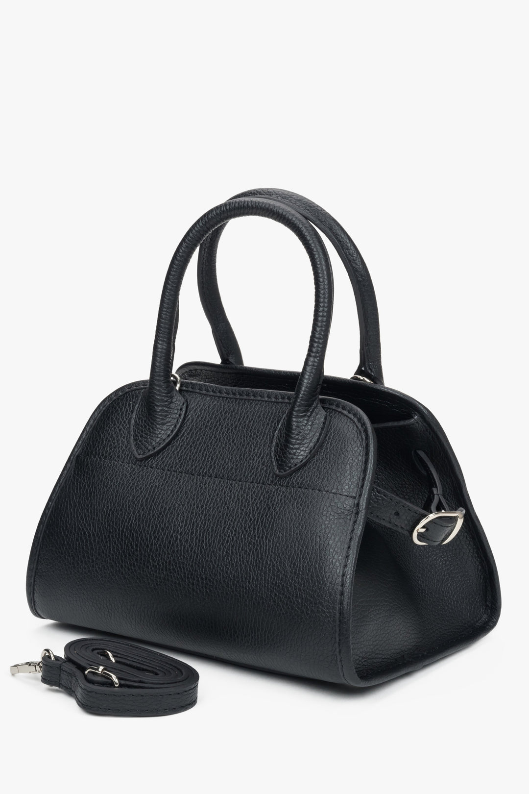 A women's handbag - a black satchel by Estro.