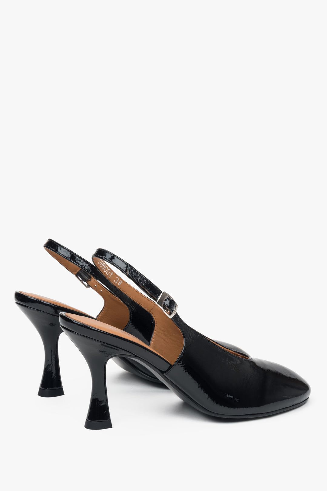 Classic women's slingback heeled shoes in black - Estro patent leather.