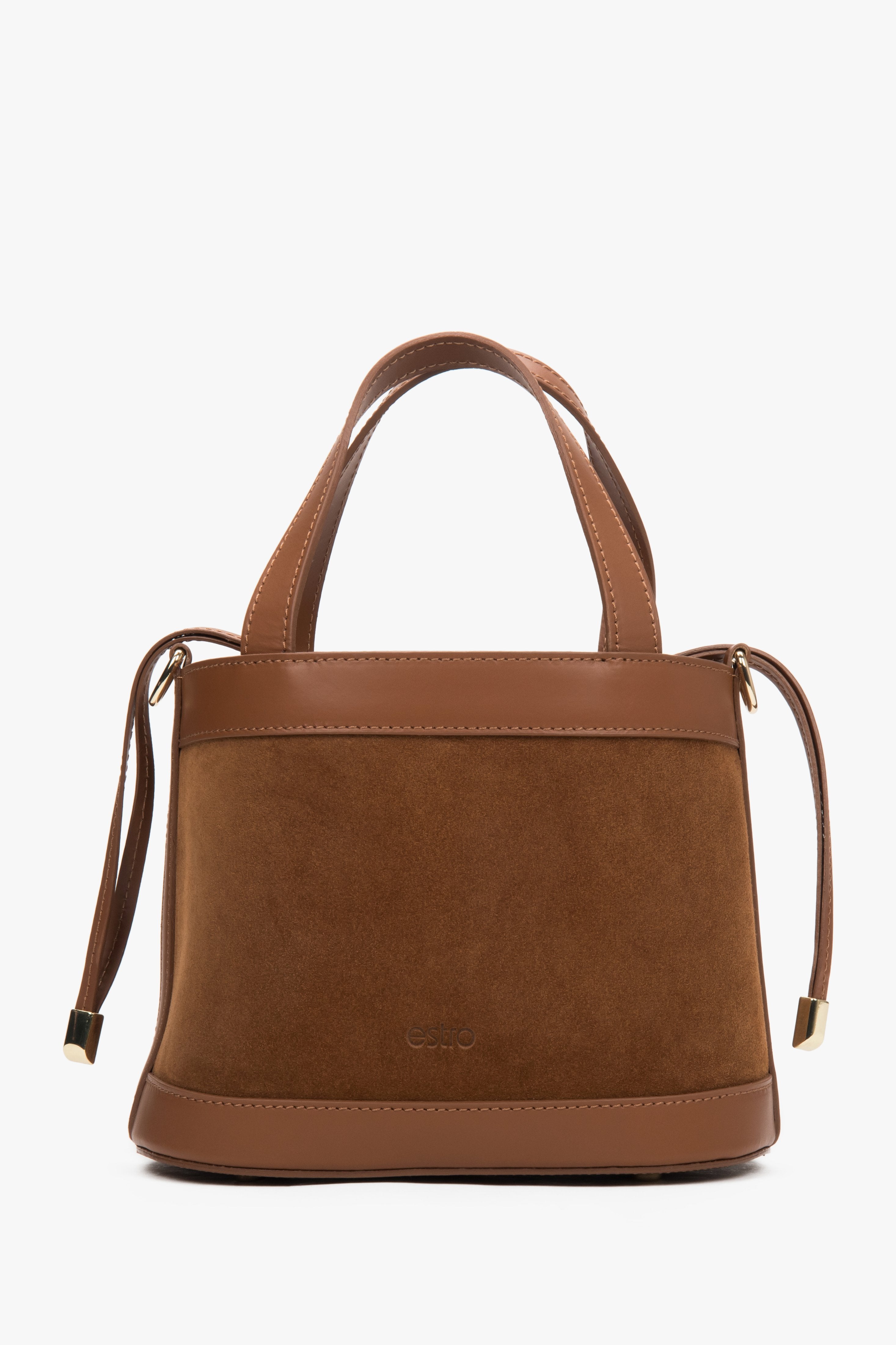Women's Brown Box Shaped Bag made of Italian Velour and Leather Estro ER00117436.