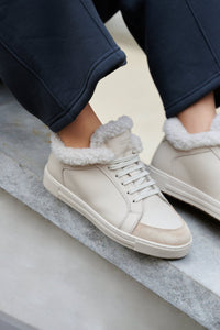 Women's Beige Winter Sneakers made of Genuine Suede and Leather Estro ER00111932.