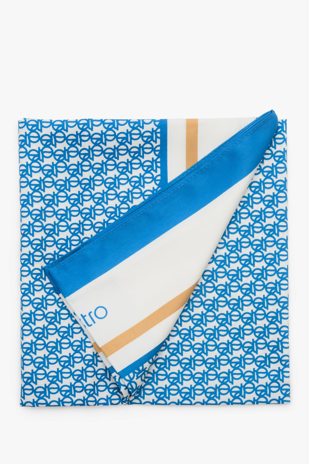 Stylish women's neckerchief by Estro in blue-beige colour with a geometric pattern.