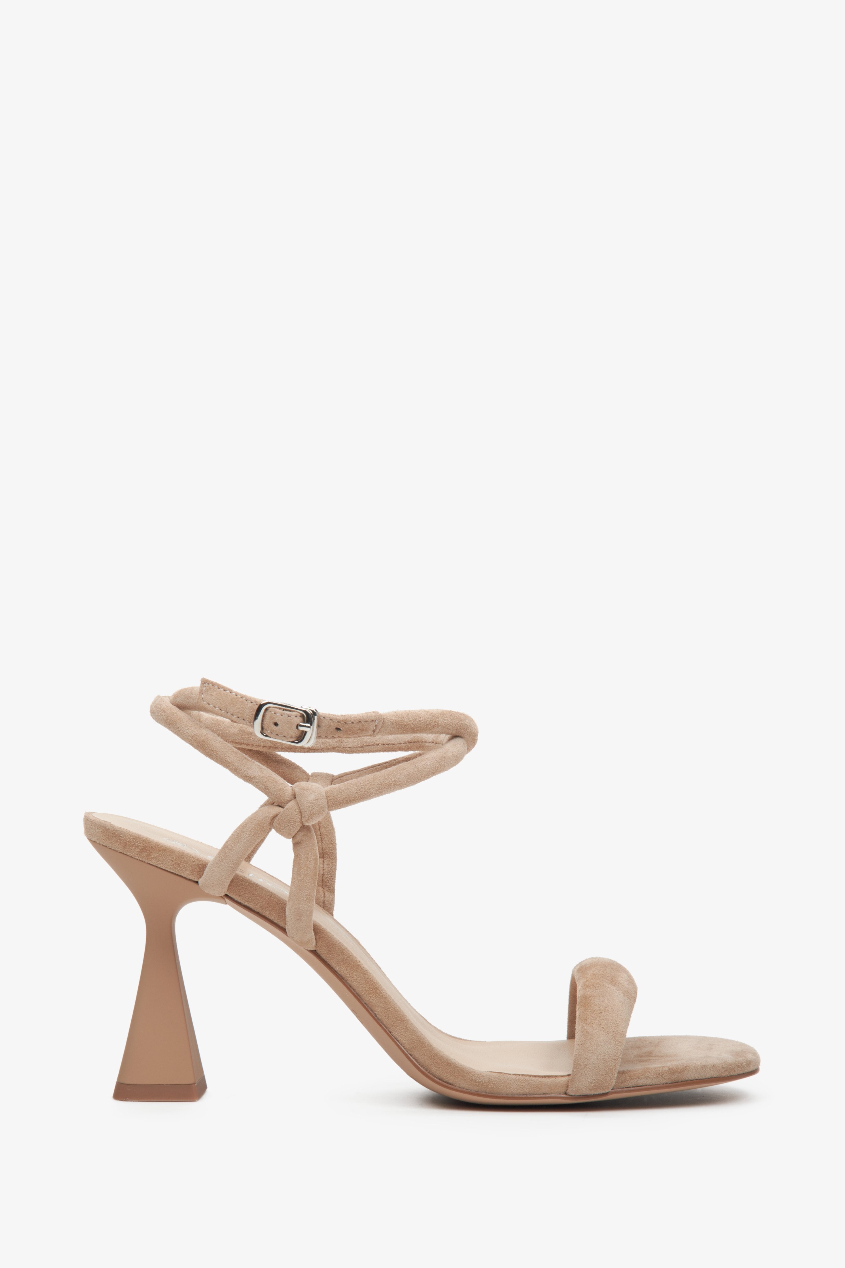 Women's Beige Leather & Velour Heeled Strappy Sandals Estro ER00113399