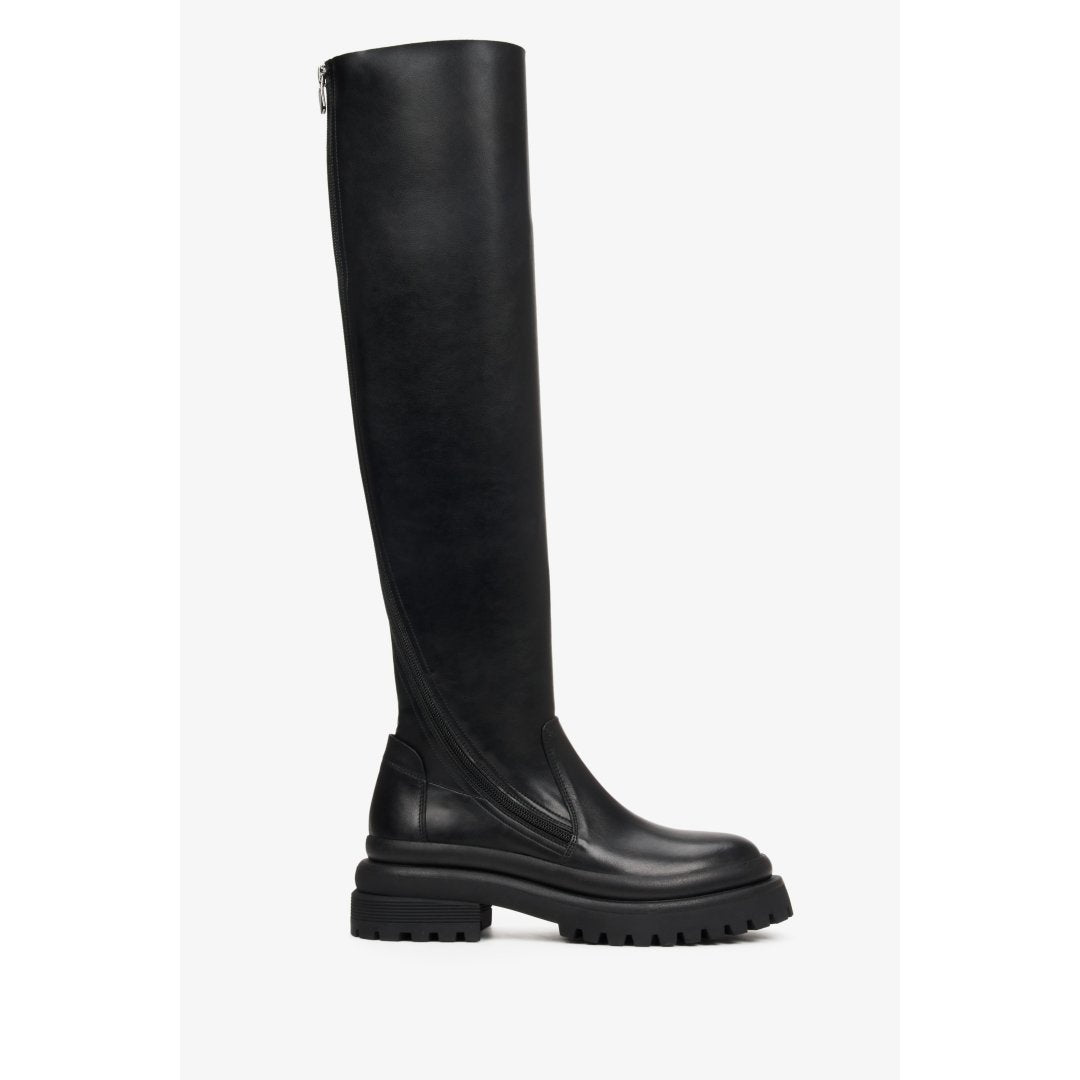 Women's tall black boots made of genuine leather.