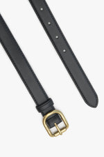 Black Women's Leather Belt with Gold Buckle Estro ER00113195.