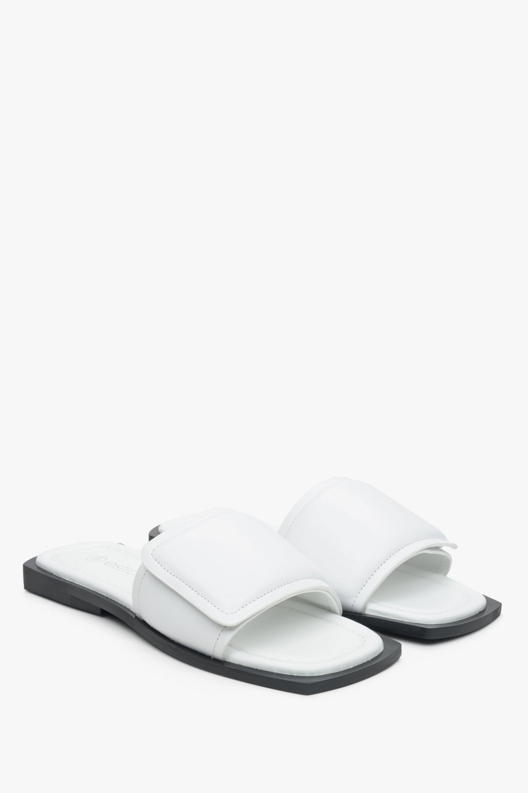 White leather flat slide sandals Estro - shoe profile.