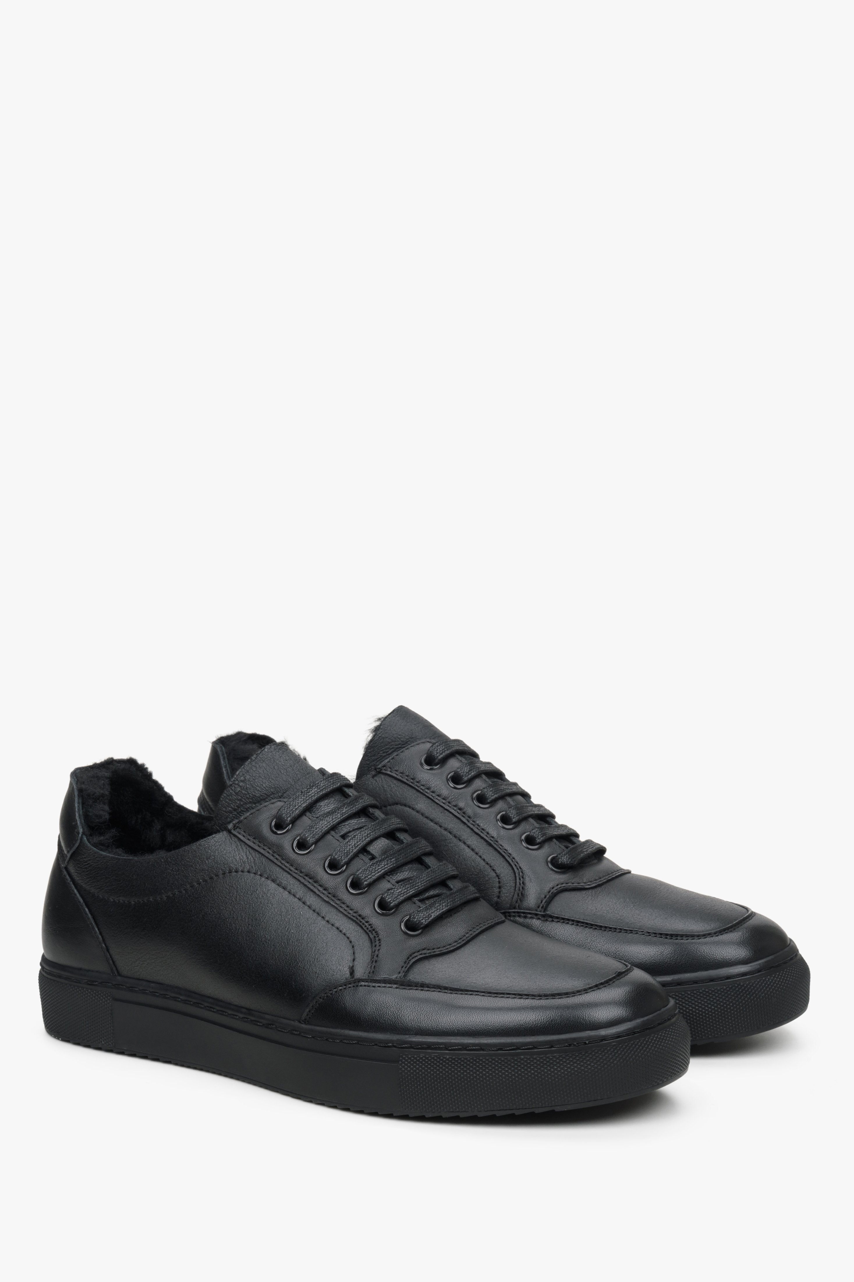 Men's black leather winter sneakers by Estro.