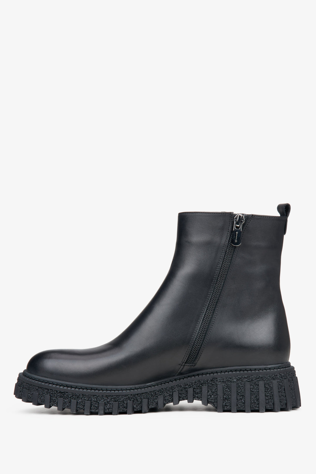Women's black leather ankle boots.